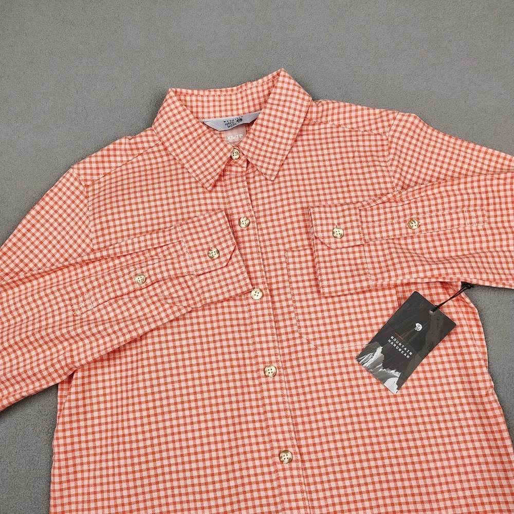 New Mountain Hardware Hiking Long Sleeve Shirt Women XS Coral Gingham Check $85 - Picture 1 of 11